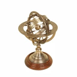 LITTON LANE Nautical Brass Armillary Sphere with Cherry Wood Finish Stand thumbnail 2