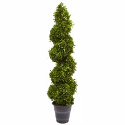 Nearly Natural 48 in. Boxwood Spiral Topiary with Gray Planter - Indoor/Outdoor Artificial Plant thumbnail 1