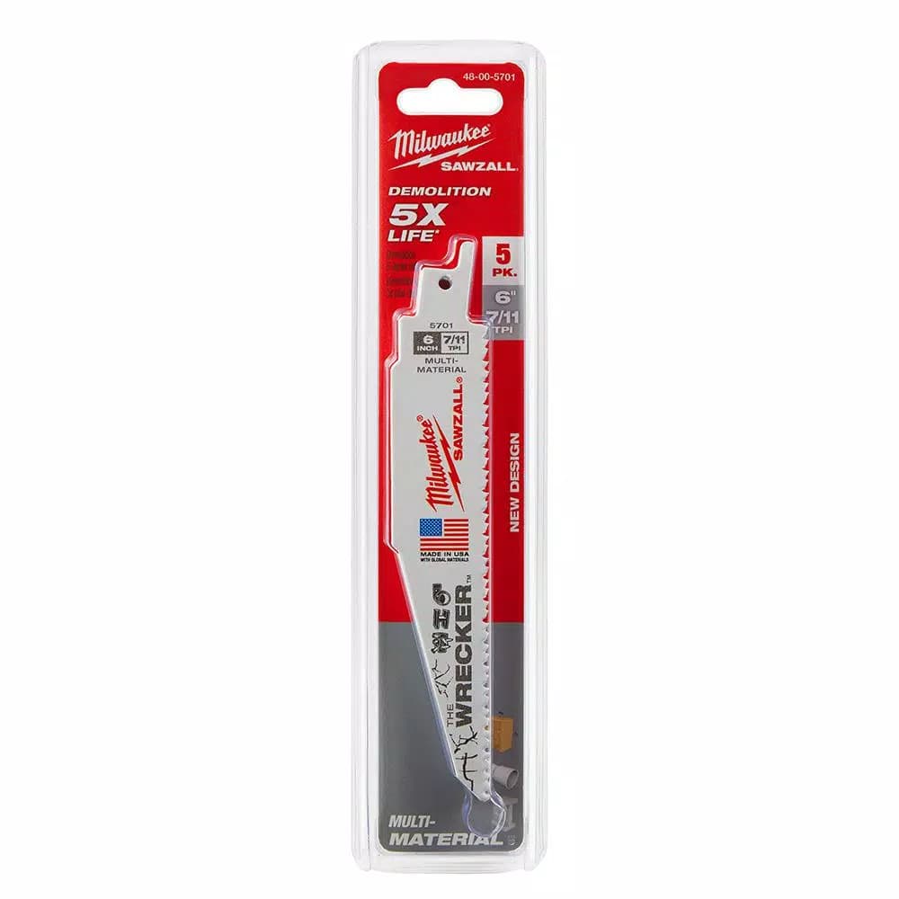 Milwaukee WRECKER 6 in. Multi-Material Demolition Reciprocating Saw Blades, 7/11 TPI (5 Pack)