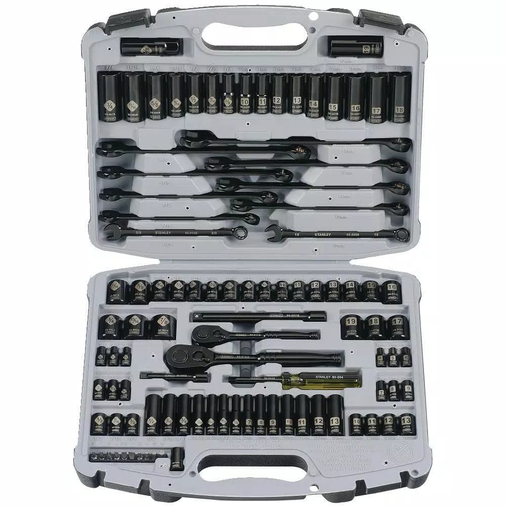 Stanley 99-Piece 1/4 in. & 3/8 in. Drive Black Chrome Laser Etched SAE & Metric Socket Set