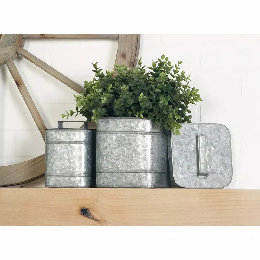 LITTON LANE Rustic Galvanized Iron Square Metal Storage Boxes with Lids, Set of 2