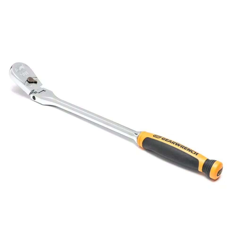 GEARWRENCH 3/8 in. Drive 90-Tooth Dual Material Flex Head Teardrop Ratchet, 13.65 in.