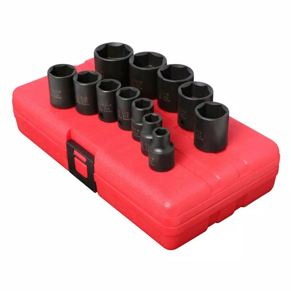 SUNEX TOOLS 3/8 in. Drive 12-Piece SAE Impact Socket Set, Deep 6-Point Chrome Molybdenum Steel
