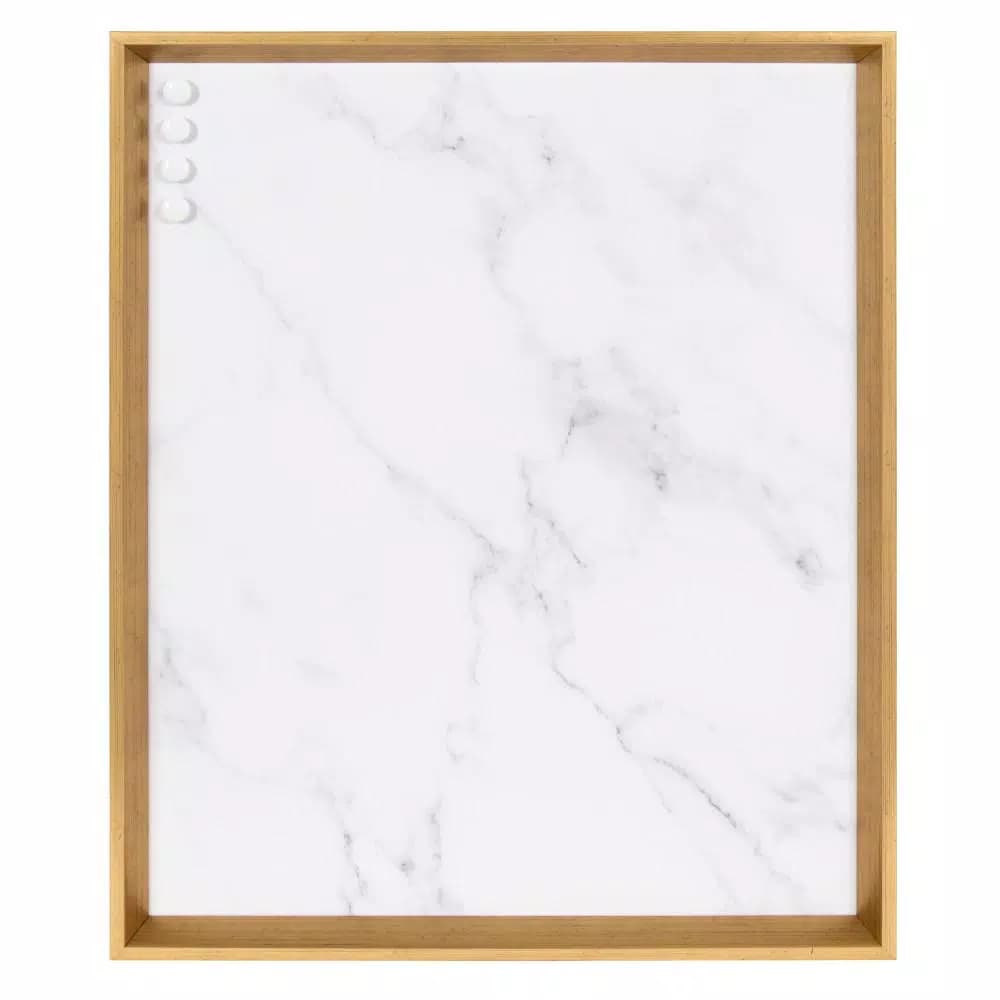 Kate and Laurel Calter Gold Marble Magnetic Memo Board - Carrara Marble Patterned Wall Organizer with Gold Frame