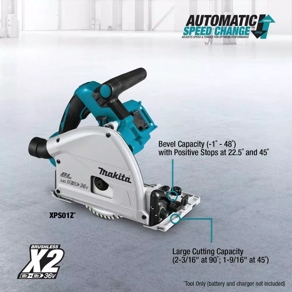 Makita 18V X2 LXT Brushless 6-1/2" Plunge Circular Saw (Tool Only) with 55T Carbide Blade