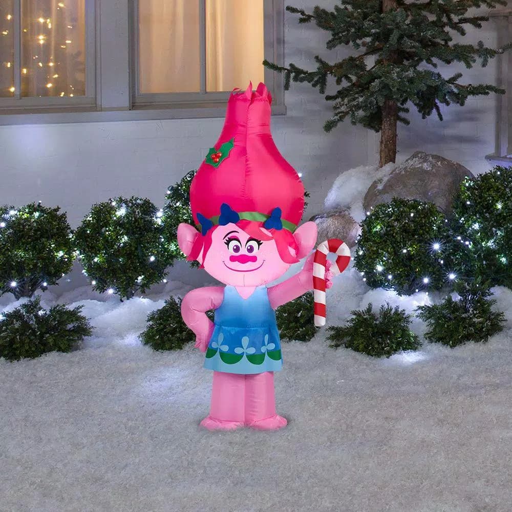 Home Accents Holiday DreamWorks Trolls Poppy Lighted Inflatable with Candy Cane, 3.5 ft Outdoor Holiday Decor