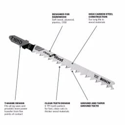 Bosch 4 in. High Carbon Steel T-Shank Jig Saw Blades for Wood, 6 Teeth (5-Pack) thumbnail 3