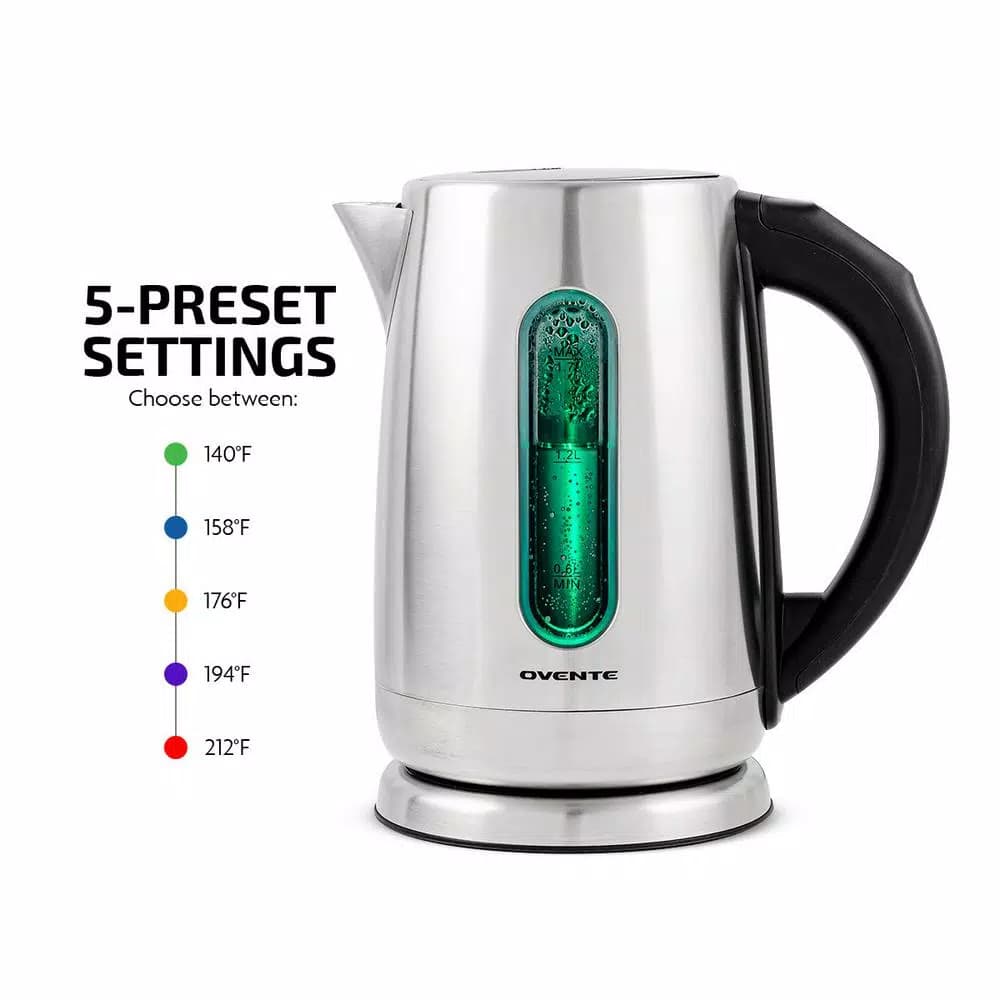 Ovente KS58 1.7L Stainless Steel Electric Kettle with Touch Screen Control Panel