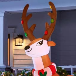Home Accents Holiday 6 ft. Airblown Inflatable Reindeer with LED Lights and Striped Scarf thumbnail 3