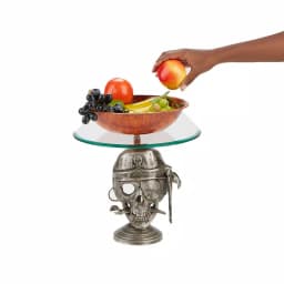 Mind Reader The Mind Reader 12 in. Silver Iron Pirate Head Cake Stand with Glass Top thumbnail 6