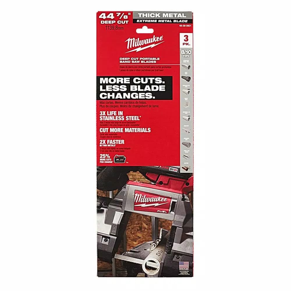 Milwaukee 44-7/8 in. 8/10 TPI BiMetal Extreme Deep Cut Band Saw Blade, 3-Pack