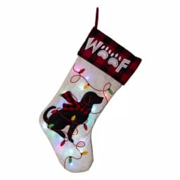 Glitzhome 21 in. LED Embroidered Linen Christmas Stocking - Dog Theme thumbnail 1