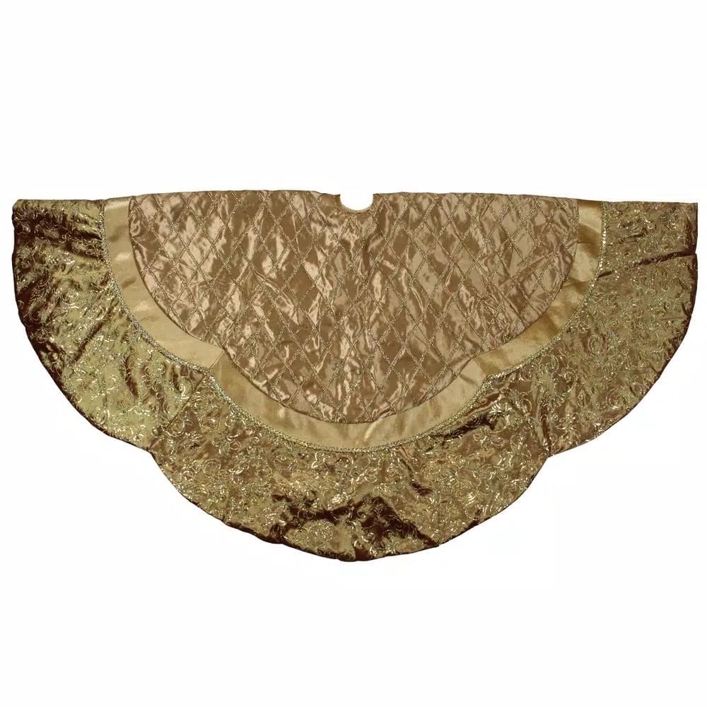 Northlight 72 in. Gold Quilted Christmas Tree Skirt with Iridescent Sequins and Velveteen Trim