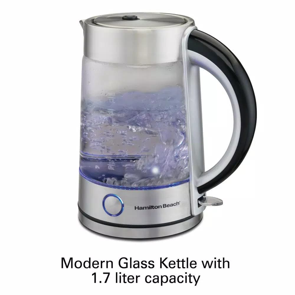 Hamilton Beach 1.7L Modern Glass Electric Kettle with Stainless Steel Accents
