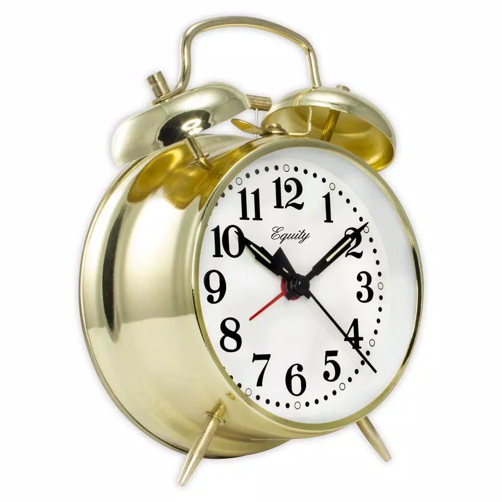 Equity by La Crosse Analog 4.5 in. Gold Metal Twin Bell Keywind Alarm Clock