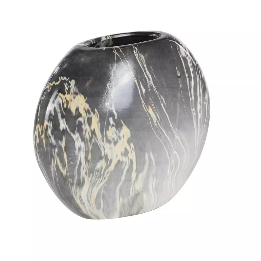 LITTON LANE 8 in. Gray Ceramic Decorative Marbled Vases, Set of 3