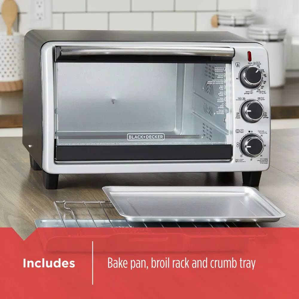 BLACK+DECKER 6-Slice Convection Toaster Oven with Bake, Broil, Toast, and Keep Warm Functions - Black/Stainless Steel
