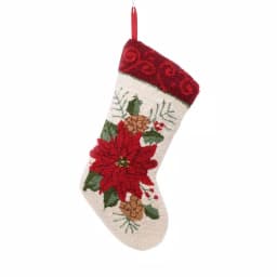 Glitzhome 19 in. Poinsettia Hooked Christmas Stocking - Red, White, and Green thumbnail 1