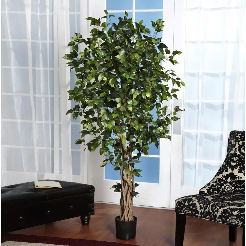 Nearly Natural 6 ft. Multi-Trunk Silk Ficus Tree, Palace Style Artificial Indoor Tree