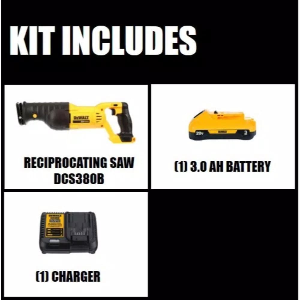 DEWALT 20V MAX Cordless Reciprocating Saw Kit with 3.0 Ah Battery and Charger