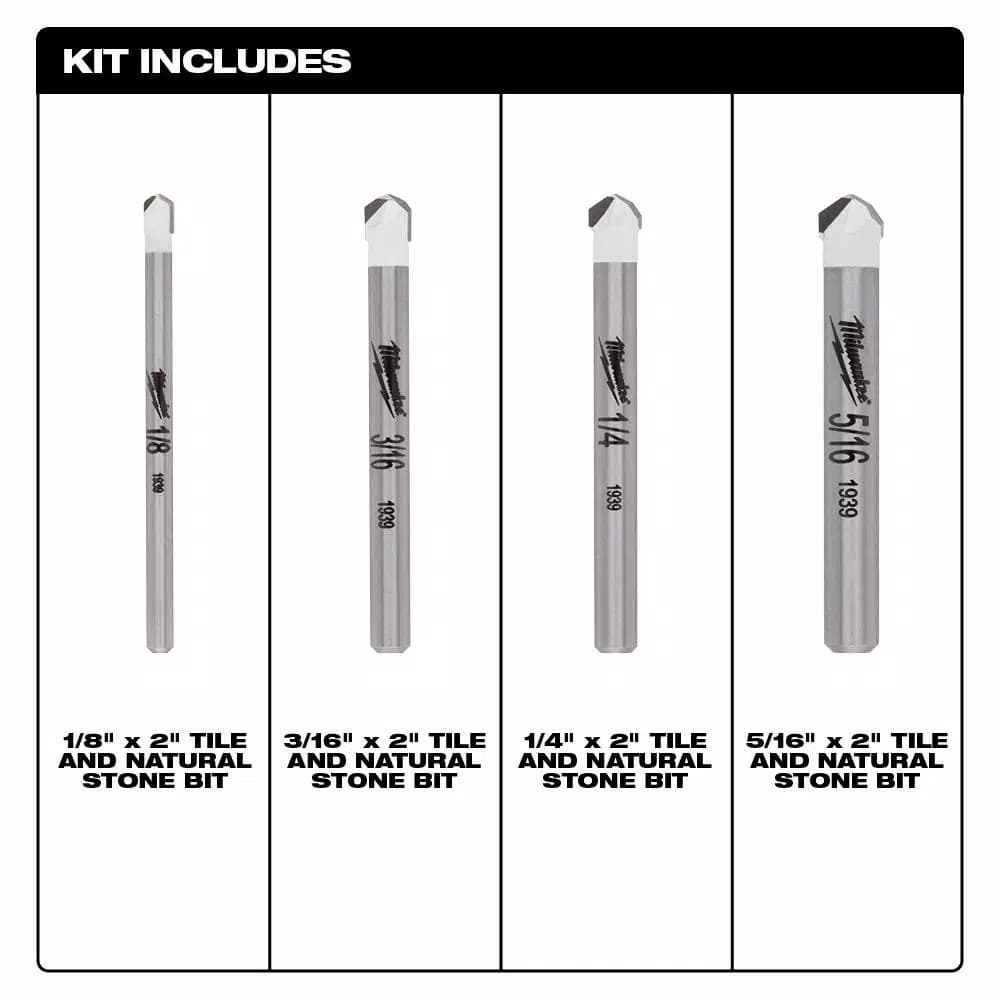 Milwaukee 4-Piece Carbide Tile and Natural Stone Drill Bit Set