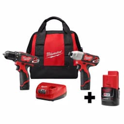 Milwaukee M12 12V Lithium-Ion Cordless Drill Driver and Impact Driver 2-Tool Combo Kit with Free 2.0 Ah Battery thumbnail 1