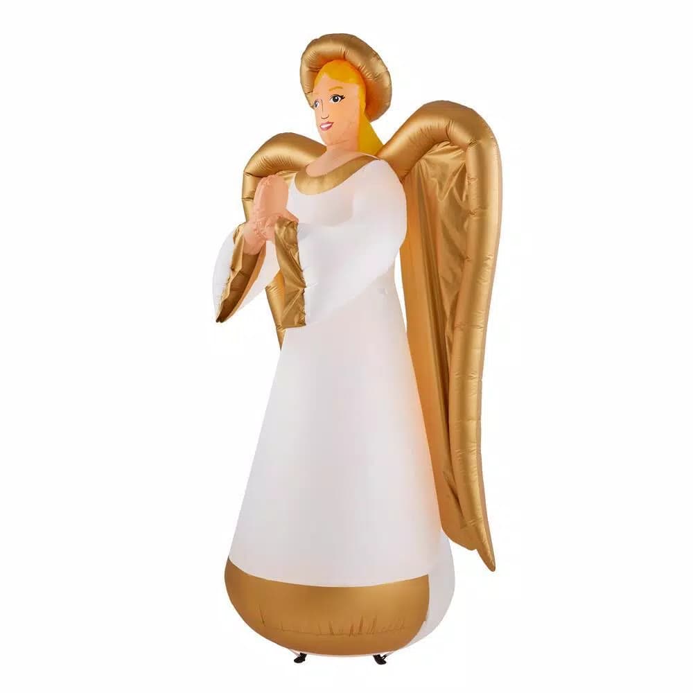 Airblown 8 ft. Inflatable Fuzzy Luxe Angel with Gold Metallic Accents - Religious Christmas Decor