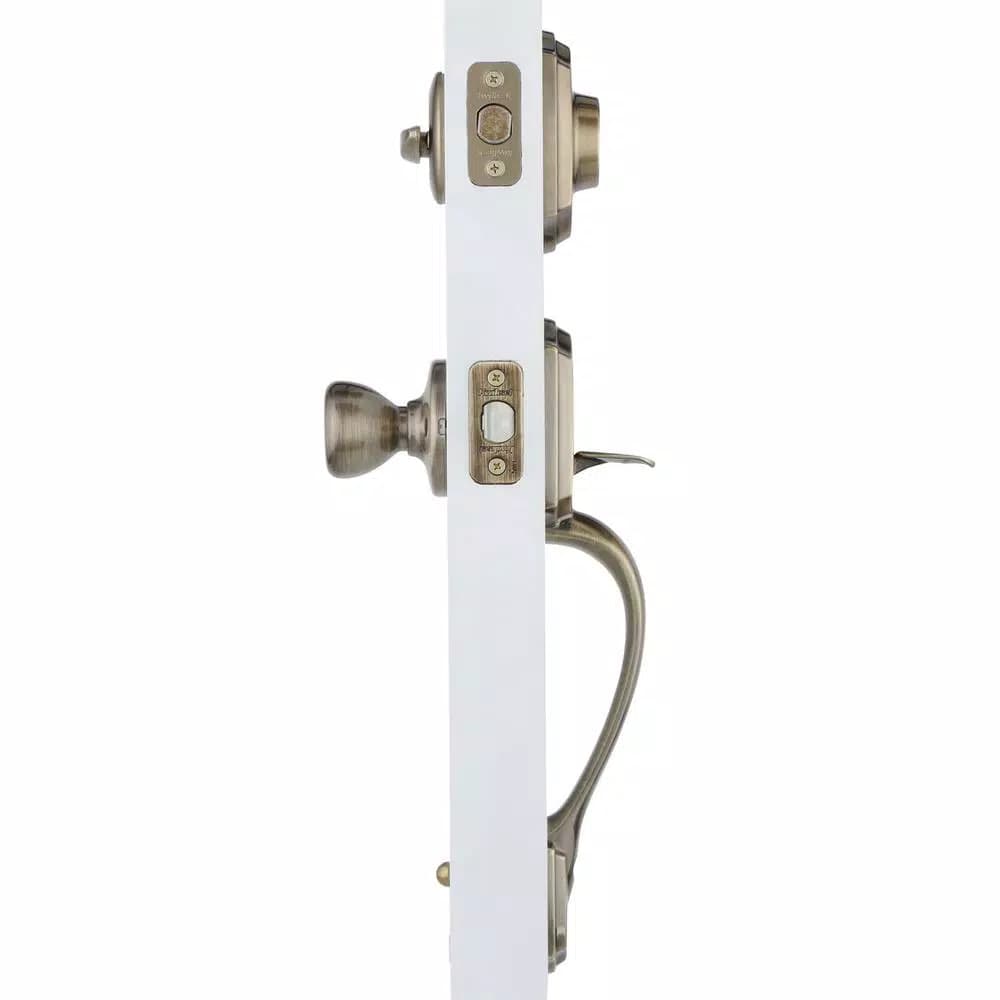 Kwikset Belleview Antique Brass Single Cylinder Handleset with Tylo Knob and SmartKey Security