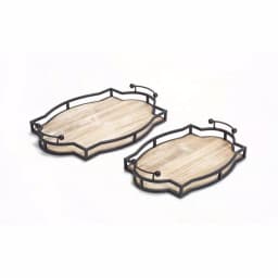 Unbranded Rustic Metal and Wood Decorative Tray Set, Black and Brown Antique Finish, Set of 2 thumbnail 1