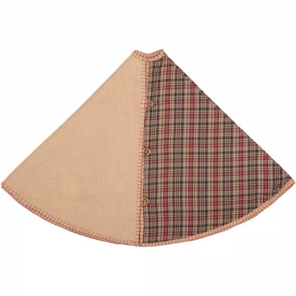 VHC Brands 55 in. Clement Natural Tan and Red Plaid Rustic Christmas Tree Skirt