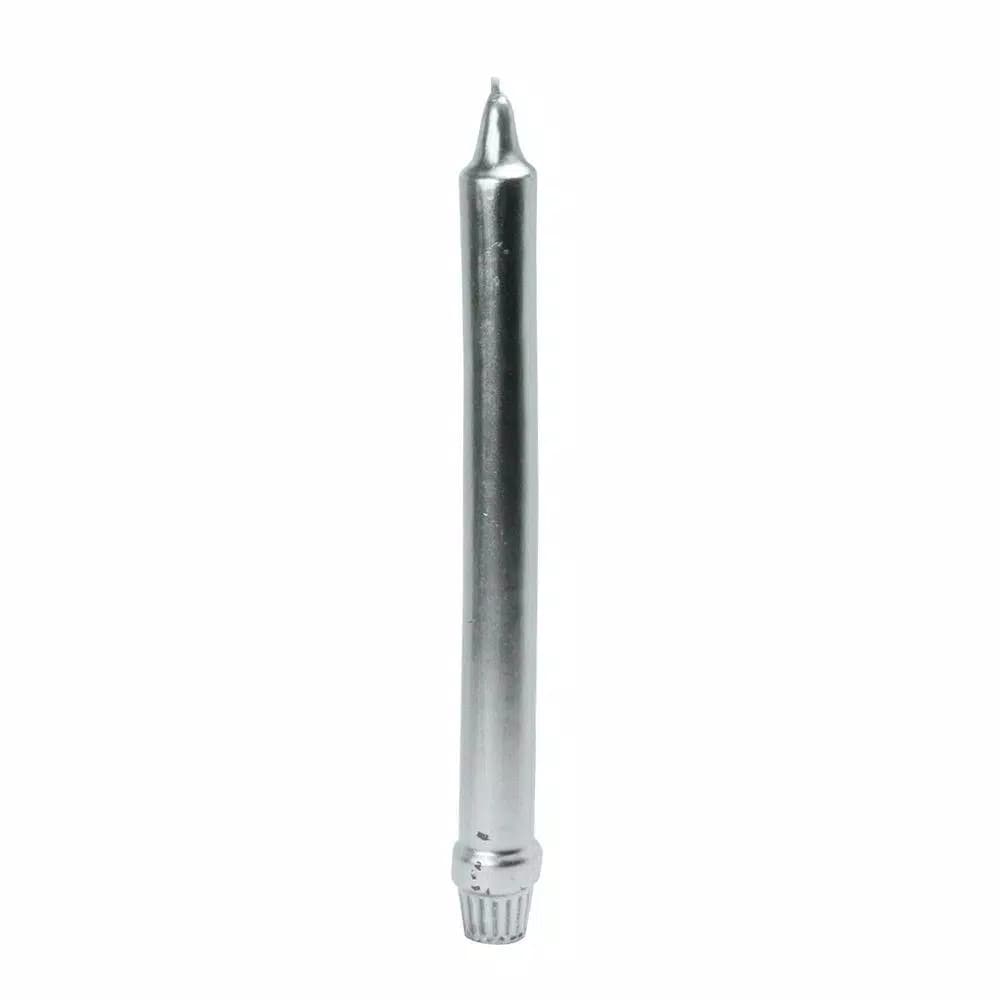 Zest Candle 10 in. Metallic Silver Taper Candle for Formal Events and Holiday Decor