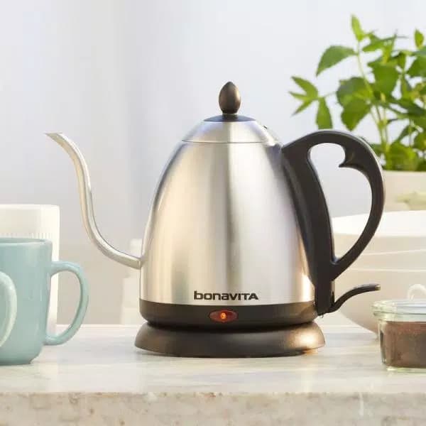 Bonavita 4.2-Cup Gooseneck Electric Kettle, 1000W Silver Stainless Steel