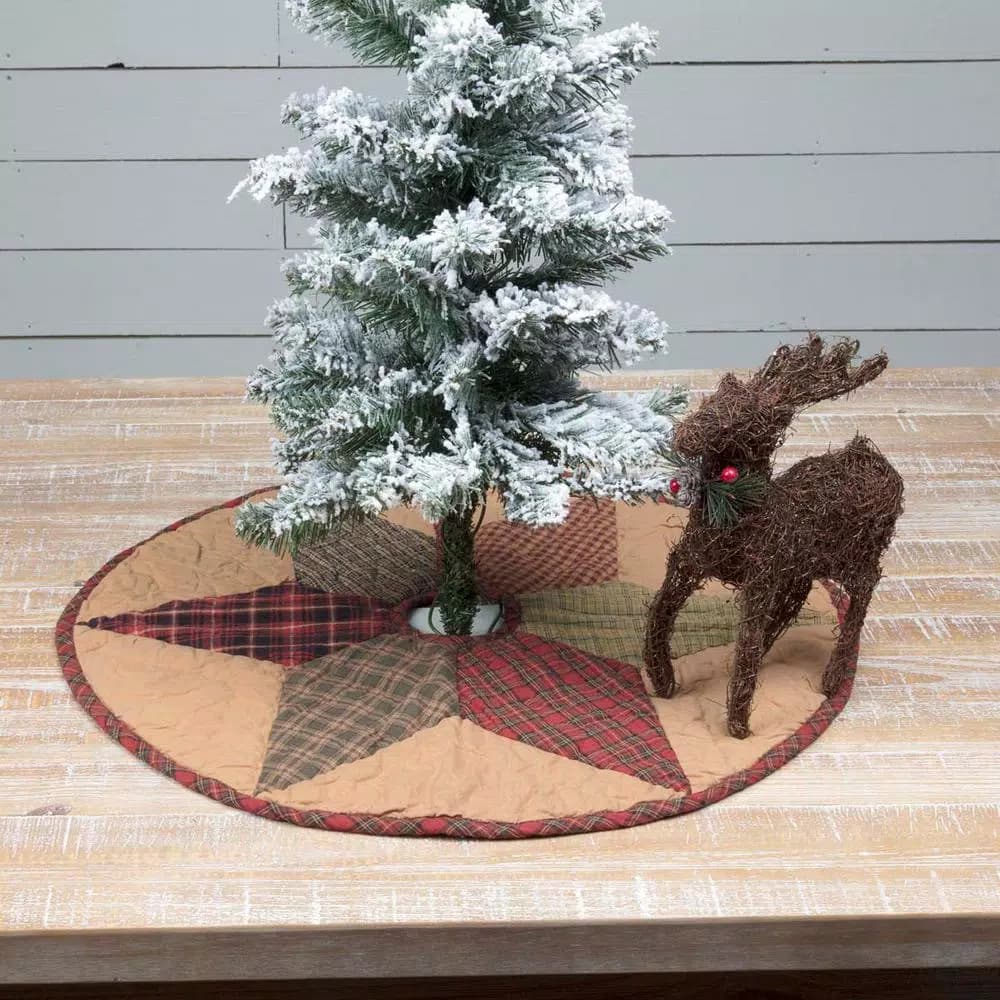 VHC Brands Tea Star 21 in. Traditional Christmas Mini Tree Skirt - Reversible Primitive Decor