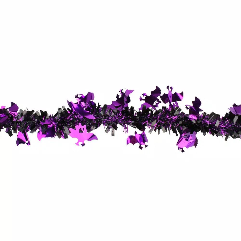 Northlight 50 ft. Black and Purple Bat Halloween Tinsel Garland, Unlit