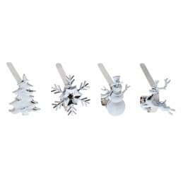 Haute Decor Silver MantleClip Stocking Holder with Assorted Holiday Icons, 4-Pack thumbnail 1