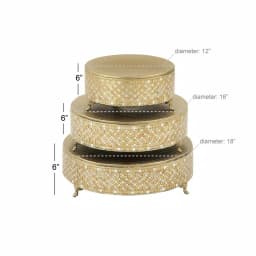 LITTON LANE Gold Iron and Glass Mosaic Round Cake Stand Set of 3 thumbnail 3