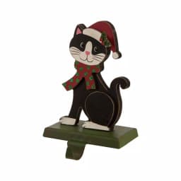 Glitzhome 7.76 in. Wooden Metal Cat Christmas Stocking Holder thumbnail 2