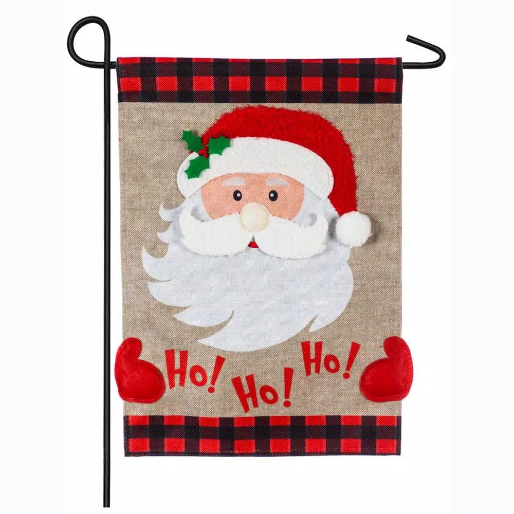 Evergreen Ho Ho Ho Santa Christmas Garden Burlap Flag, 18 in. x 12.5 in.