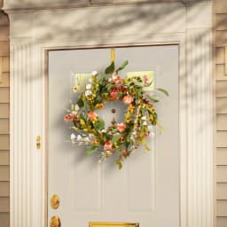 National Tree Company 22 in. Mixed Flower Wreath with Red Berries and Leafy Stems, Multi-Colored thumbnail 4