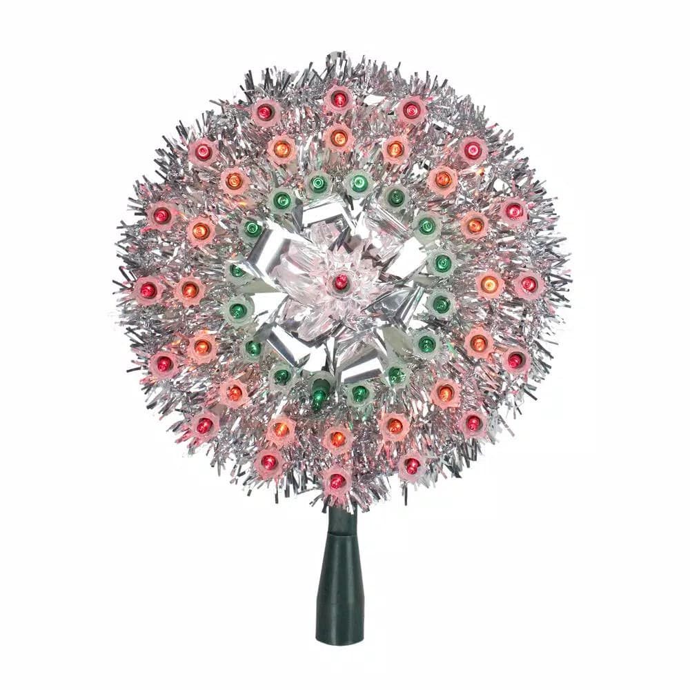 Northlight 8 in. Silver Tinsel Starburst Christmas Tree Topper with 49 Multi-Color Lights