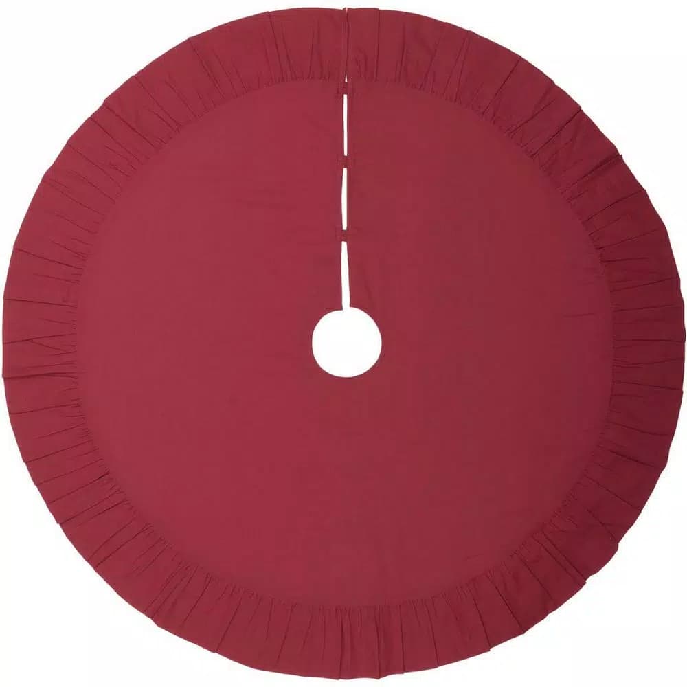 VHC Brands 48 in. Jonathan Plaid Traditional Christmas Tree Skirt - Red, Olive Green & Tan