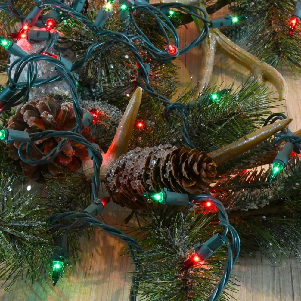 LUMABASE 200-Light Red and Green Mini String Lights, Steady Incandescent, Green Cord
