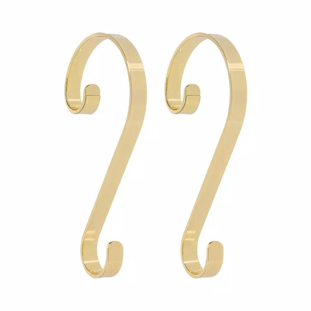 Haute Decor Brass Scroll Stocking Holders, 2-Pack - Ornate Christmas Mantel Decor