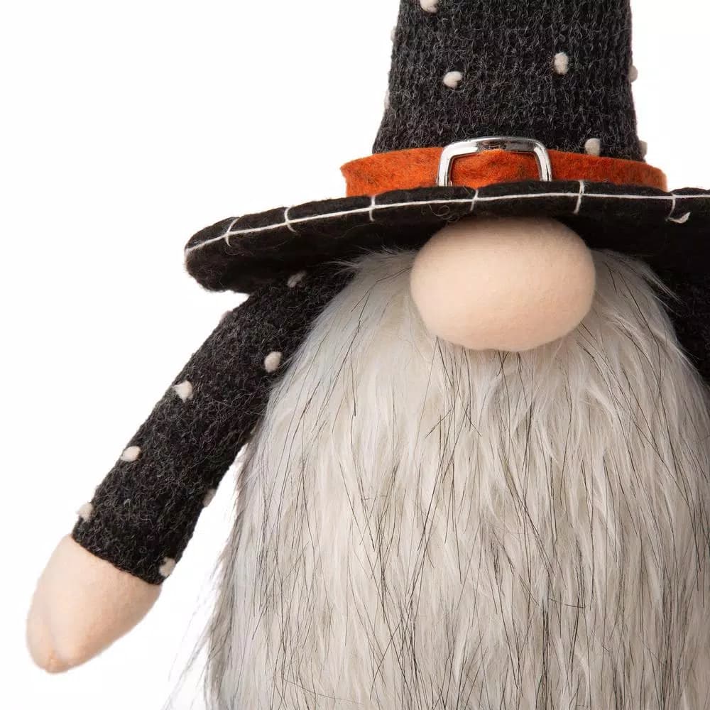 Glitzhome 20 in. Halloween Fabric Gnome Sitter Decor with Posable Hat and Faux Fur Beard
