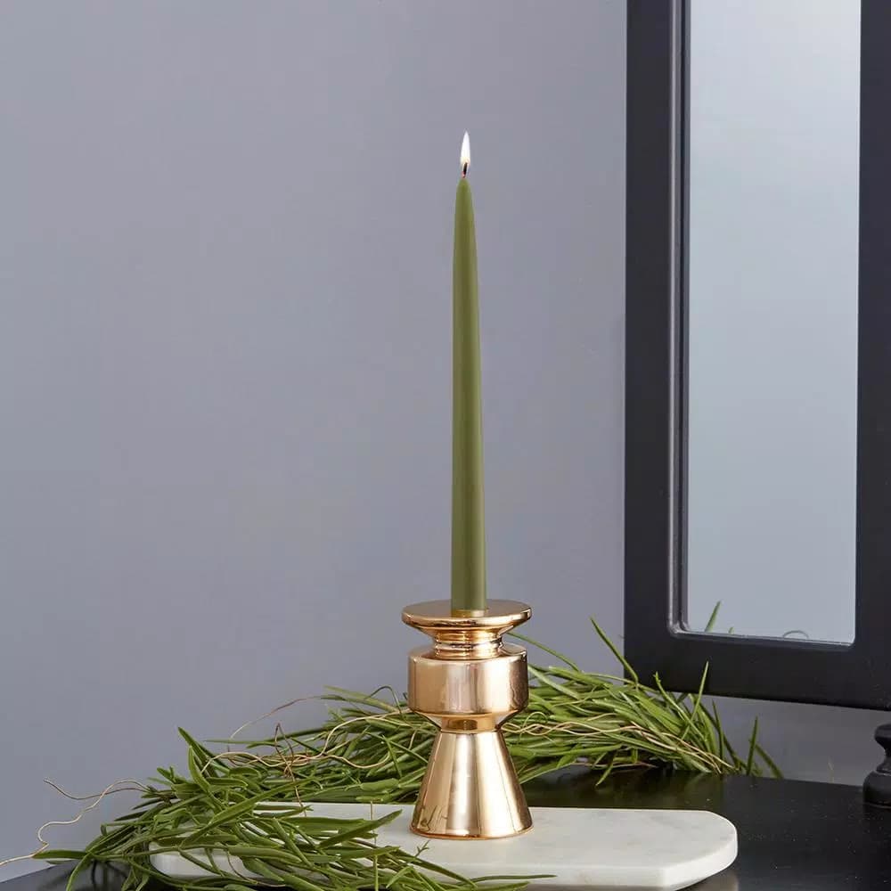 ROOT CANDLES A.I. Root 9 in. Dipped Taper Dark Olive Dinner Candles, Beeswax Enriched, Box of 12