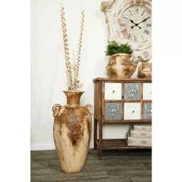 LITTON LANE 28" Distressed Beige and Brown Ceramic Amphora Floor Vase - Farmhouse Style thumbnail 7