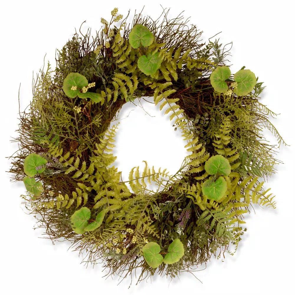 National Tree Company 24 in. Garden Accents Fern and Lavender Wreath, Rustic Green Floral Decor