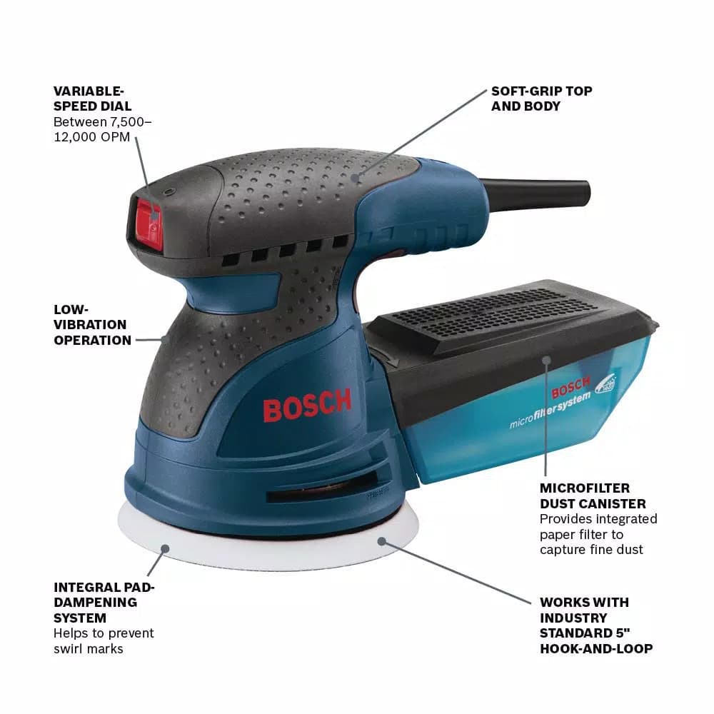Bosch 5 in. Corded Variable Speed Random Orbital Sander/Polisher Kit with Carrying Case