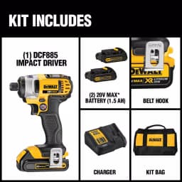 DEWALT 20V MAX Cordless 1/4 in. Impact Driver Kit with (2) 1.5 Ah Batteries, Charger & Bag thumbnail 2