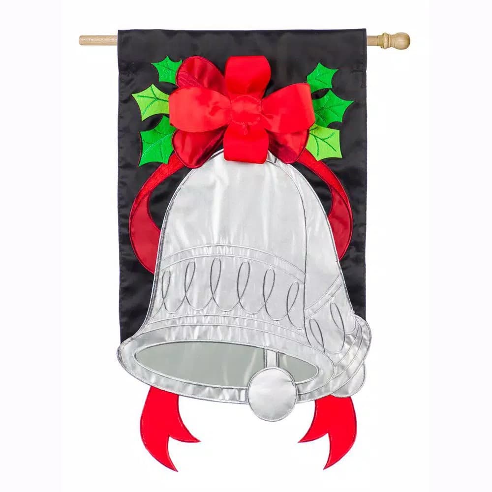 Evergreen Silver Bells House Applique Christmas Flag, 28 in. x 44 in. Double-Sided Indoor/Outdoor Decor